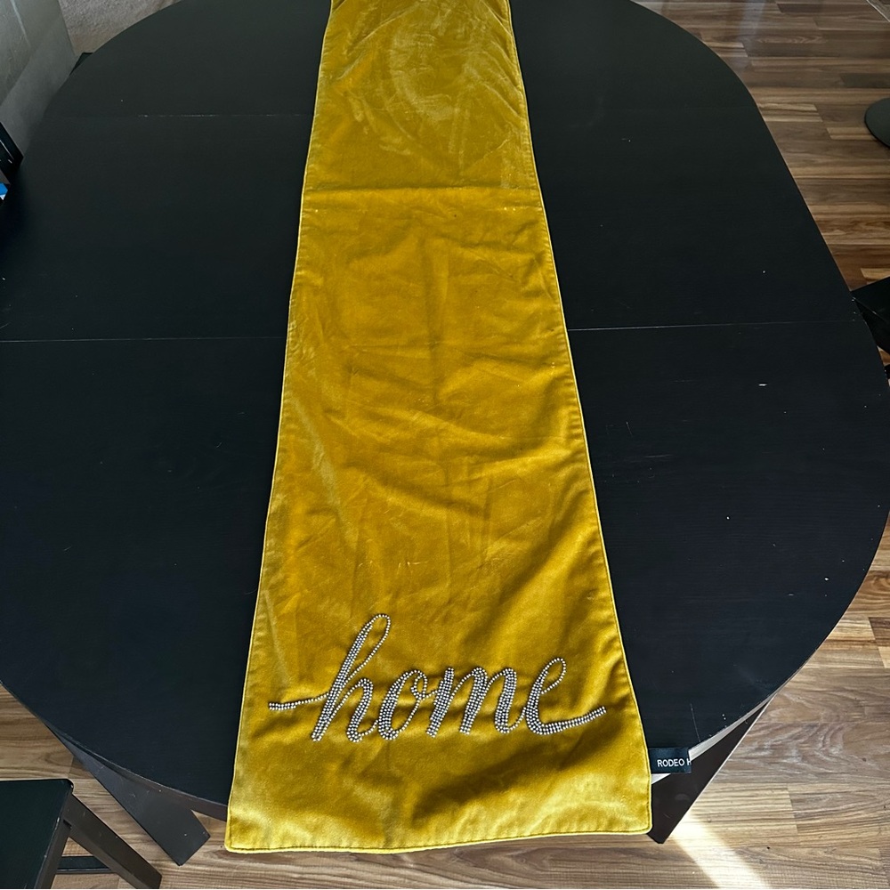 Rodeo Home Gold Velvet Table Runner “Home” Rhinestone Design 13.5” x 66.5” - Picture 3 of 6